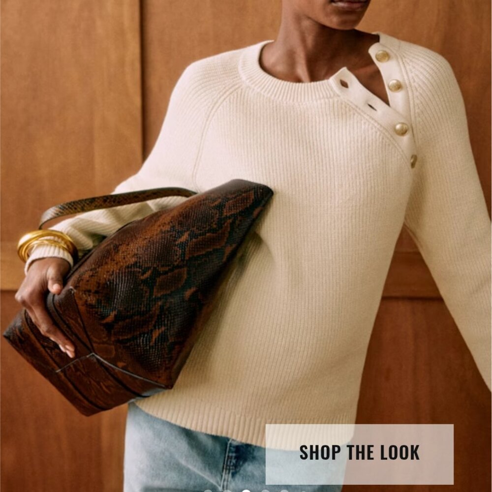 Cream Button-Shoulder Ribbed Sweater - Picture 4 of 9